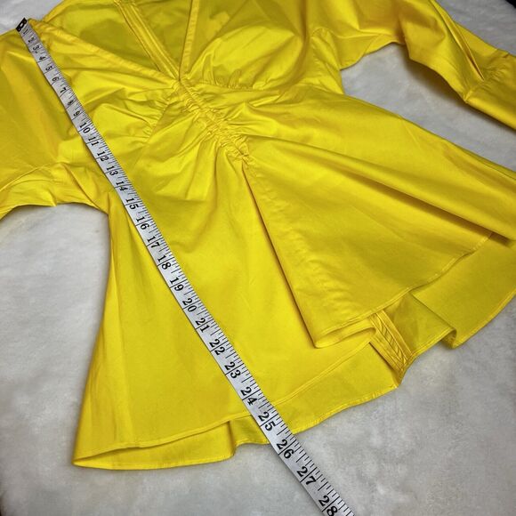 Proenza Schouler White Label Yellow V-Neck Poplin Plunge Blouse NWT Sz 4 - Picture 14 of 16